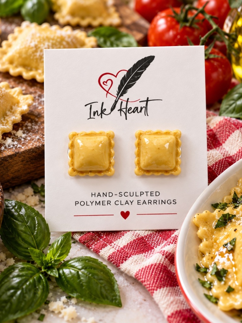 Ravioli Stud Earrings | Handmade Polymer Clay Italian Pasta Earrings